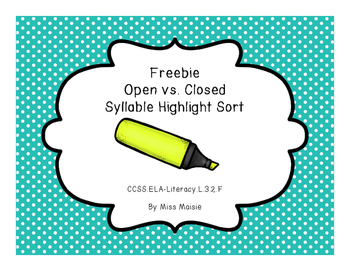 Preview of Freebie Open vs. Closed Syllable Highlight Sort