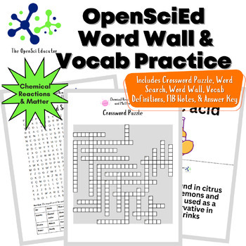 Preview of OpenSciEd Chemical Reactions & Matter Word Wall & Vocab Activities - Absent Work