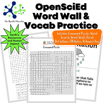 Preview of OpenSciEd Earth's Resources Word Wall & Vocabulary Activities - Absent Work