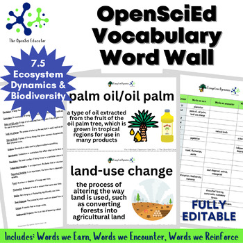 Preview of OpenSciEd Ecosystem Dynamics and Biodiversity Vocabulary Word Wall 7.5