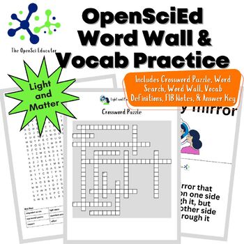 Preview of OpenSciEd Light & Matter Word Wall & Vocabulary Activities - Absent Work