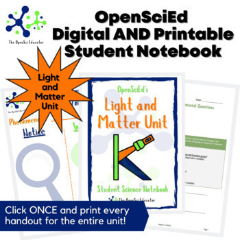 Preview of OpenSciEd Light and Matter DIGITAL & PRINT Student Notebook Binder