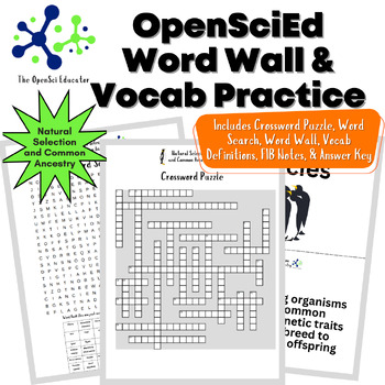 Preview of OpenSciEd Natural Selection Word Wall & Vocabulary Activities - Absent Work