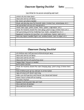 Preview of Opening and Closing Classroom Checklist