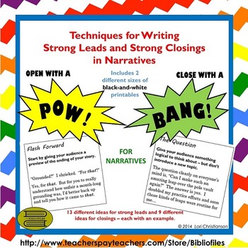 Preview of Strong Leads and Closing Lines for Narratives {Printable Resource}