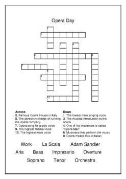 Opera Day February 8th Crossword Puzzle Word Search Bell Ringer
