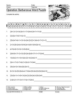 operation barbarossa word search and vocabulary puzzle worksheets