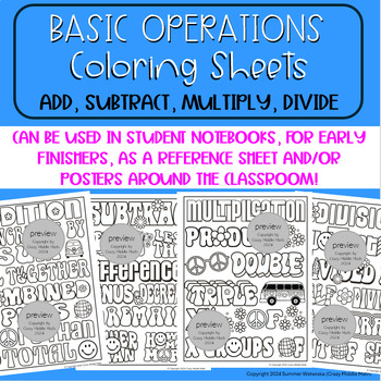 Preview of Operation Color Sheets-Add, Subtract, Multiply, Divide-Retro Theme