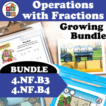 Preview of Operation with Fractions & Mixed Numbers Like Denominators Activity Bundle 4th