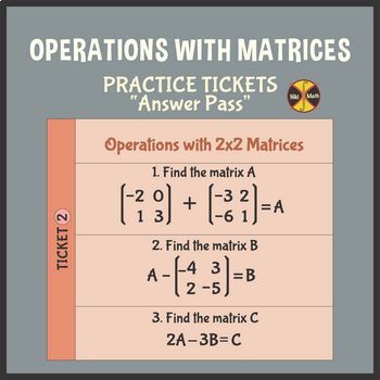 Preview of Operation with Matrices - Practice Tickets "Answer Pass"-Distance Learning