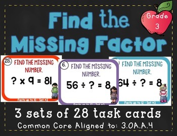 Preview of Find the unknown number - 3rd Grade 3.OA.A.4 Task Cards