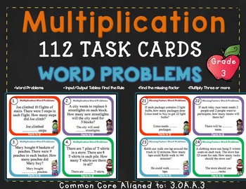 Preview of Multiplication within 100 - 3rd Grade 3.OA.A.3 Task Cards