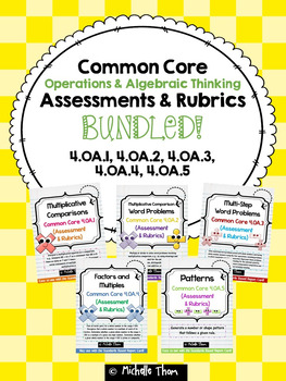 Preview of Operations Common Core Assessments & Rubrics BUNDLED!  {4.OA.1 - 4.OA.5}