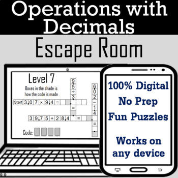 Preview of Operations With Decimals Activity: Digital Escape Room Math Breakout Review Game