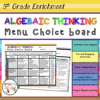 Preview of 5th Operations and Algebraic Thinking Projects Choice Board – Distance Learning