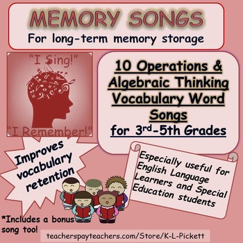 Preview of Operations and Algebraic Thinking Vocabulary Word Songs for 3rd to 5th Grades