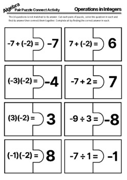 Preview of Operations in Integers Fun Match pair and connect puzzle activity