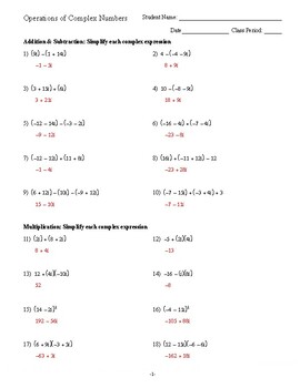 Operations of Complex Numbers & Expressions Worksheet by Ground State ...