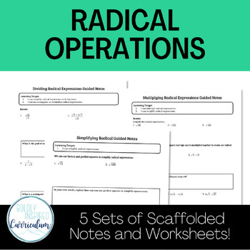 Preview of Operations of Radical Expressions Guided Notes and Practice Worksheets