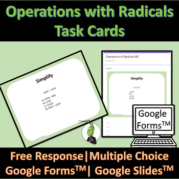 Preview of Operations of Radicals Algebra 1 Task Cards | Google Slides and Forms