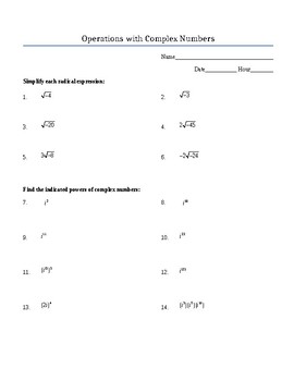 Preview of Operations with Complex Numbers (not including division) Worksheet