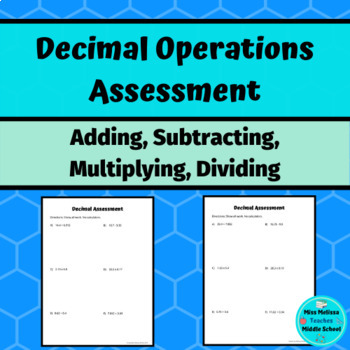 Preview of Operations with Decimals Assessments- add, subtract, multiply, divide decimals
