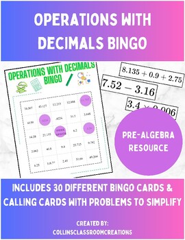 Preview of Operations with Decimals BINGO | 30 Unique Bingo Cards Included with Purchase!