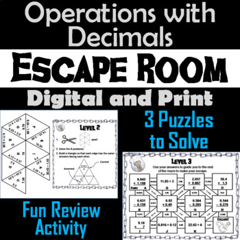 Preview of Operations with Decimals Activity: Escape Room Math Breakout Game