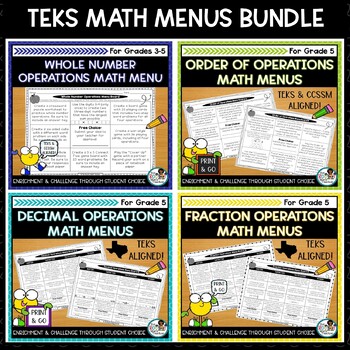 Preview of Rational Number Operations Projects | Editable Math Menus for TEKS