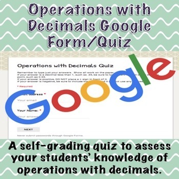 Preview of Operations with Decimals Google Form/Quiz (Distance Learning)