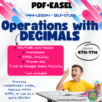 Preview of Operations with Decimals Mini-lesson and Worksheet PDF+ Easel