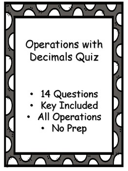 Preview of Operations with Decimals Quiz - Key Included - No Prep