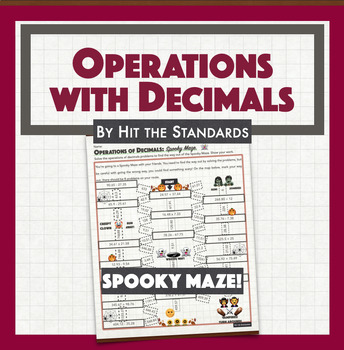 Preview of Operations with Decimals Spooky Maze Math Activity Place Value Fall Thanksgiving