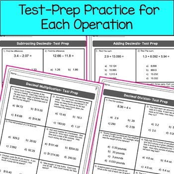 operations with decimals worksheet bundle by hello learning tpt