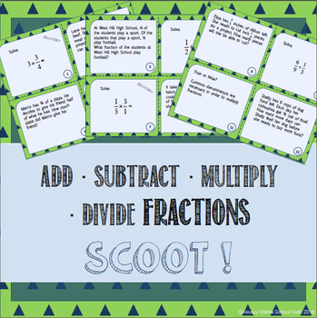 Preview of Operations with Fractions: Add, Subtract, Multiply & Divide Task Cards (Scoot!)