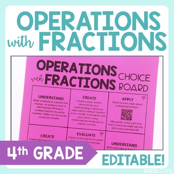 Preview of Operations with Fractions 4th Grade Math Choice Board - Extension Activities