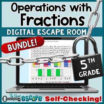 Preview of Operations with Fractions Digital Escape Room Activity Bundle 5th Grade Math