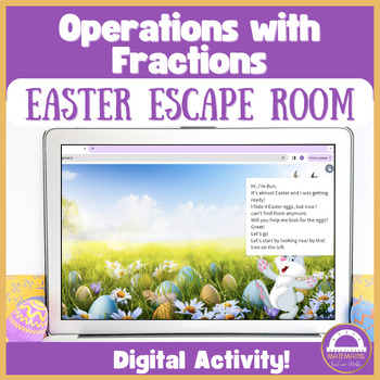 Preview of Operations with Fractions Easter Egg Hunt Digital Escape