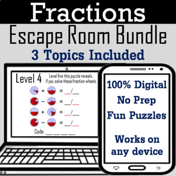 Preview of Operations with Fractions Activities Escape Room Bundle (Virtual Breakout Games)