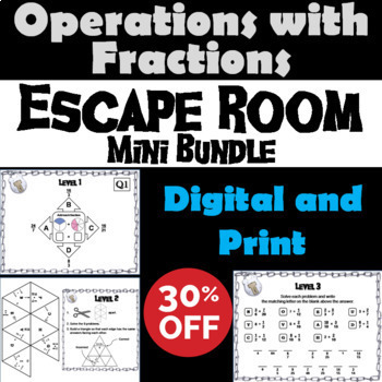 Preview of Operations with Fractions Activity: Escape Room Math Breakout Game Mini-Bundle