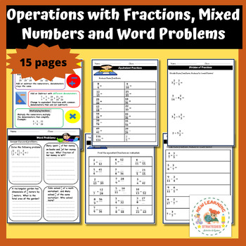 Preview of Operations with Fractions,Mixed Numbers and Word Problems/worksheets