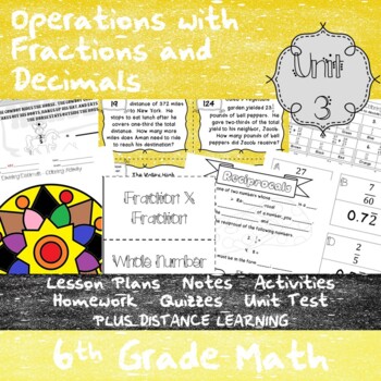 Preview of Operations with Fractions and Decimals - Unit 3 - 6th Grade + Distance Learning
