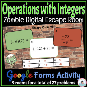 Preview of Operations with Integers Digital Math Zombie Escape Room - Google