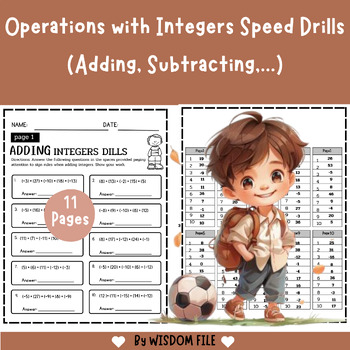 Preview of Operations with Integers  Drills (Adding, Subtracting,...)  with answer