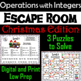 Operations with Integers Game: Escape Room Christmas Math 
