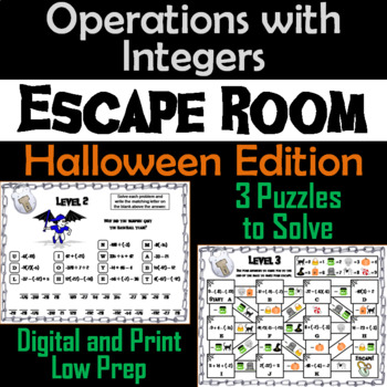 Preview of Operations with Integers Game: Escape Room Halloween Math Activity
