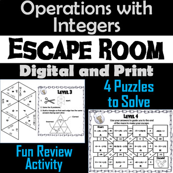 Preview of Operations with Integers Activity: Escape Room Math Breakout Review Game