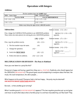 Preview of Operations with Integers Handout