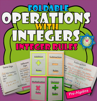 Preview of Operations with Integers/Integer Rules Foldable PDF + EASEL