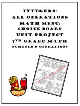 Preview of Operations with Integers Project:Choice Board Math Menu 7.NS